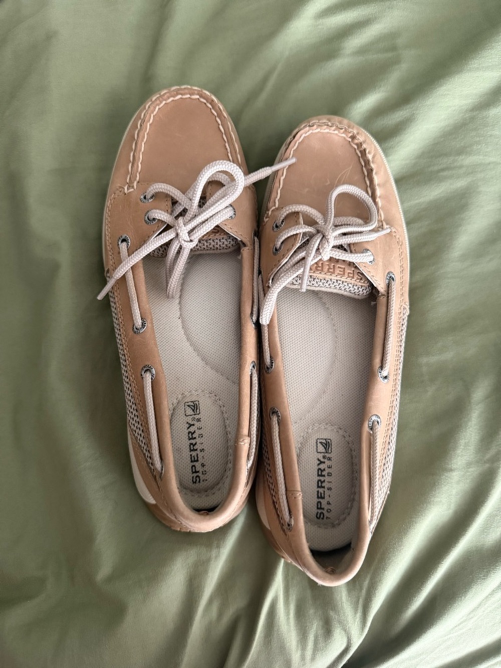Sperry Women's Light Tan/Mesh Boat Moccasins